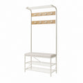 Vestiaire d'entrée rectangulaire avec banc porte-manteaux et range-chaussures blanc chêne clair 80 x 35 x 180 cm
