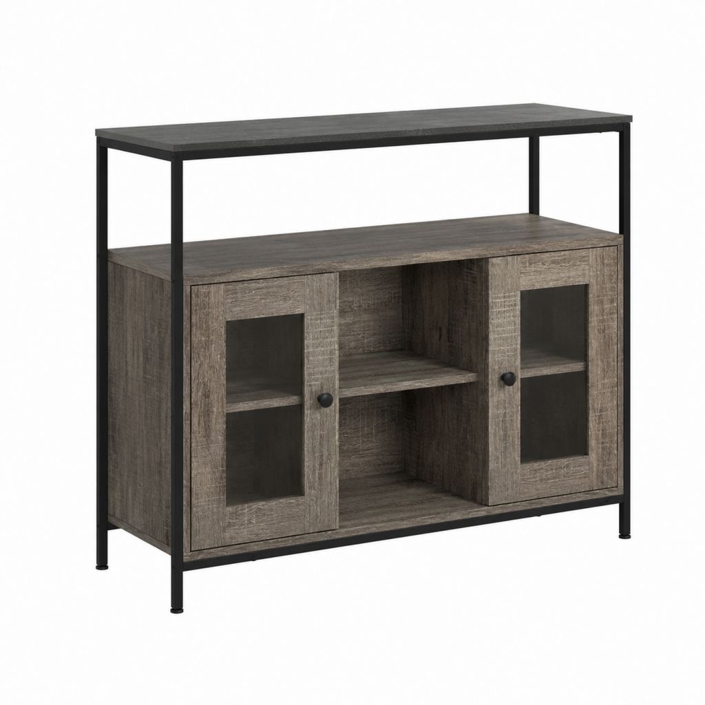Buffet de salle à manger vitré gris brun et noir en panneaux de particules et acier 100 x 40 x 100 cm