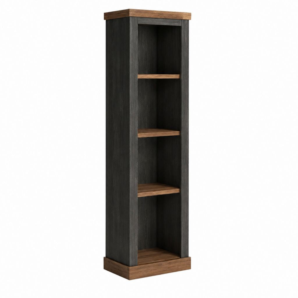 Bibliothèque colonne 4 niches noire et marron en panneaux de particules 40 x 30 x 180 cm