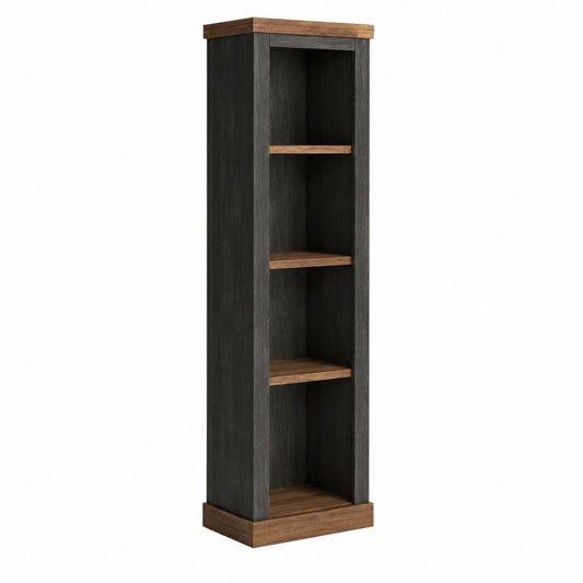 Bibliothèque colonne 4 niches noire et marron en panneaux de particules 40 x 30 x 180 cm