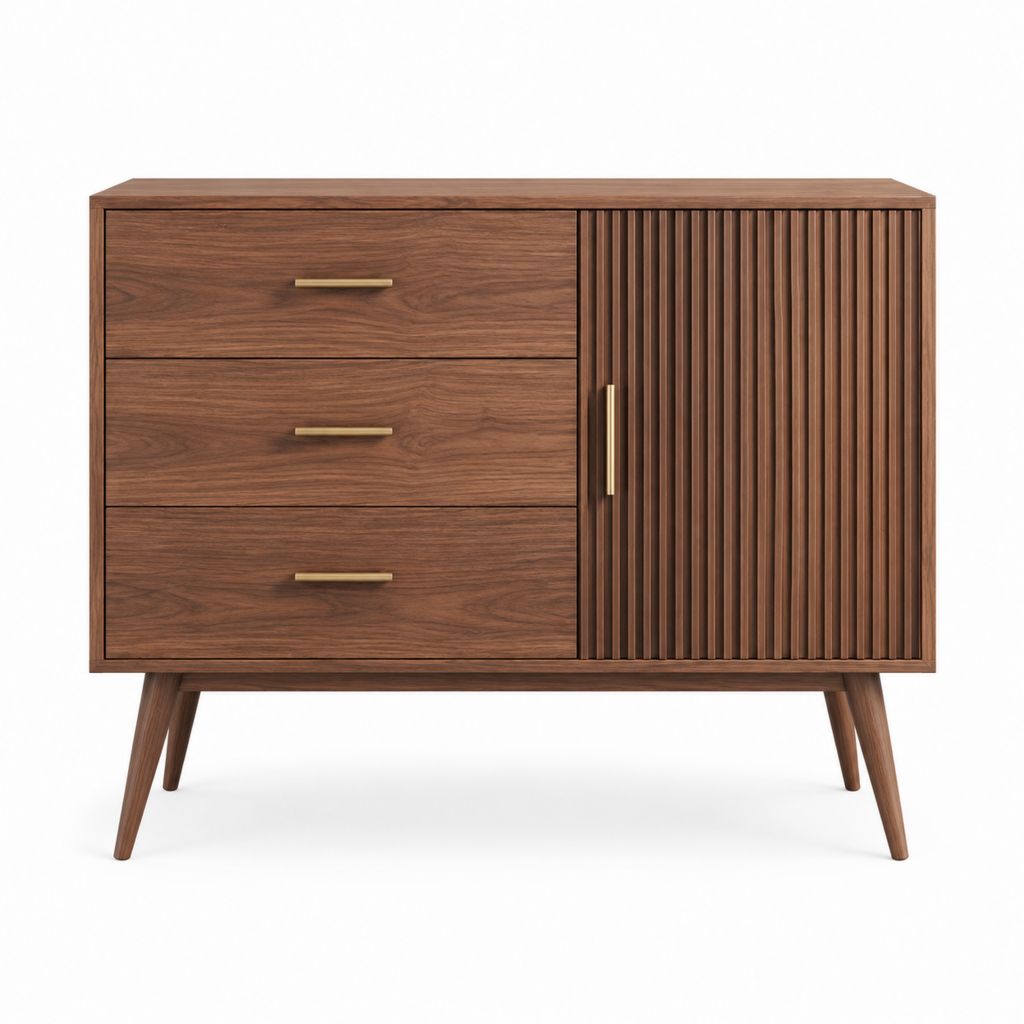 Buffet de salle à manger brun noyer en panneaux MDF rectangulaire 120 x 40 x 85 cm avec 3 tiroirs et porte