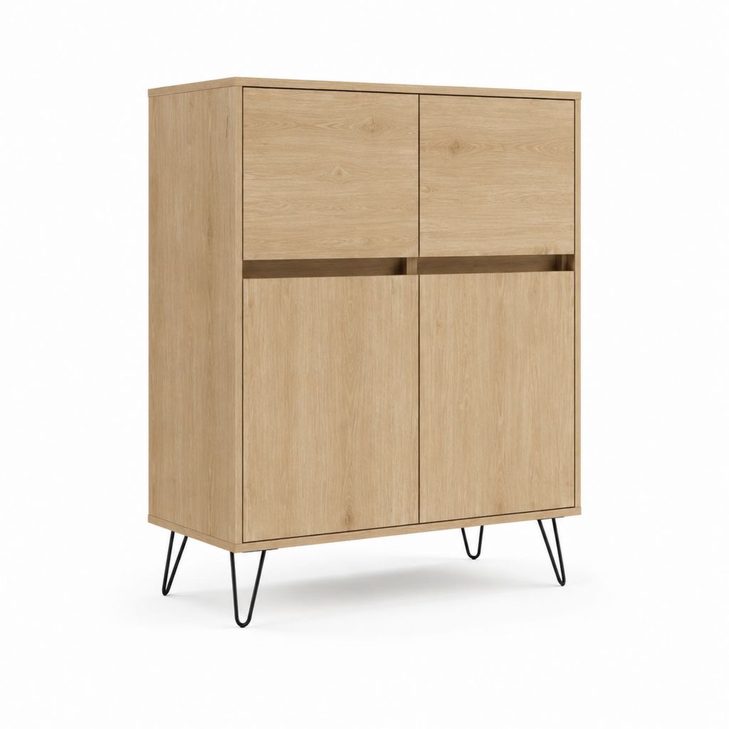 Buffet haut 4 portes chêne clair panneaux de particules 100 x 40 x 120 cm