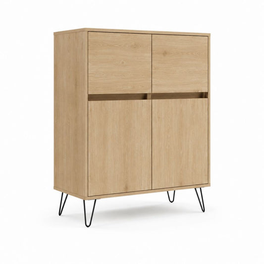 Buffet haut 4 portes chêne clair panneaux de particules 100 x 40 x 120 cm