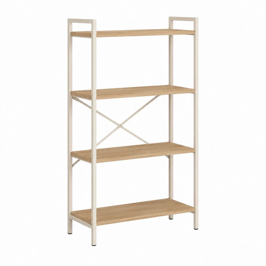Étagère bibliothèque 4 niveaux en bambou et acier blanc 80 x 30 x 180 cm