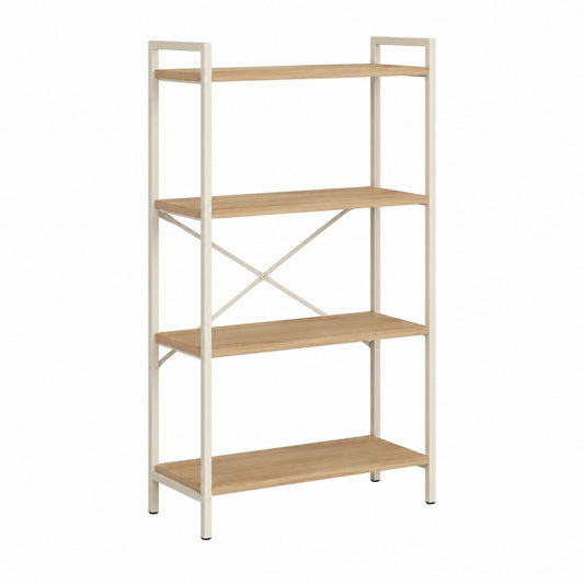 Étagère bibliothèque 4 niveaux en bambou et acier blanc 80 x 30 x 180 cm