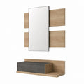 Ensemble d'entrée mural avec miroir rectangulaire tablette et tiroir chêne clair gris 90 x 20 x 110 cm