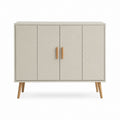 Buffet 4 portes beige en panneaux MDF et pieds en bois massif 120 x 40 x 90 cm