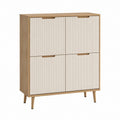 Buffet 4 portes blanc et chêne en panneaux MDF rectangulaire 80 x 40 x 110 cm