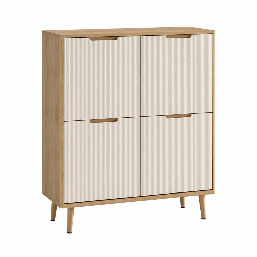 Buffet 4 portes blanc et chêne en panneaux MDF rectangulaire 80 x 40 x 110 cm