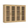 Buffet vitrine 4 portes chêne clair MDF verre trempé rectangulaire 160 x 40 x 140 cm