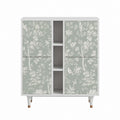 Buffet haut 4 portes gris vert et blanc en MDF rectangulaire 120 x 40 x 150 cm
