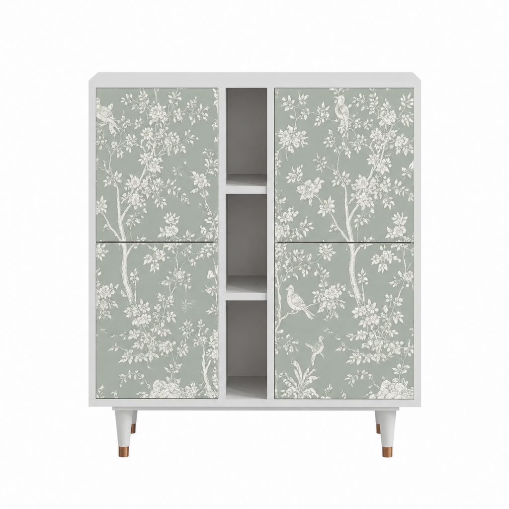 Buffet haut 4 portes gris vert et blanc en MDF rectangulaire 120 x 40 x 150 cm