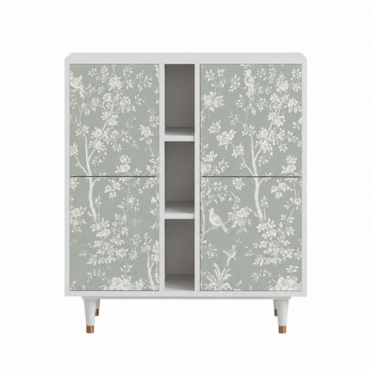 Buffet haut 4 portes gris vert et blanc en MDF rectangulaire 120 x 40 x 150 cm