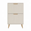 Meuble à chaussures 2 abattants blanc cassé MDF et bois massif 80 x 30 x 110 cm