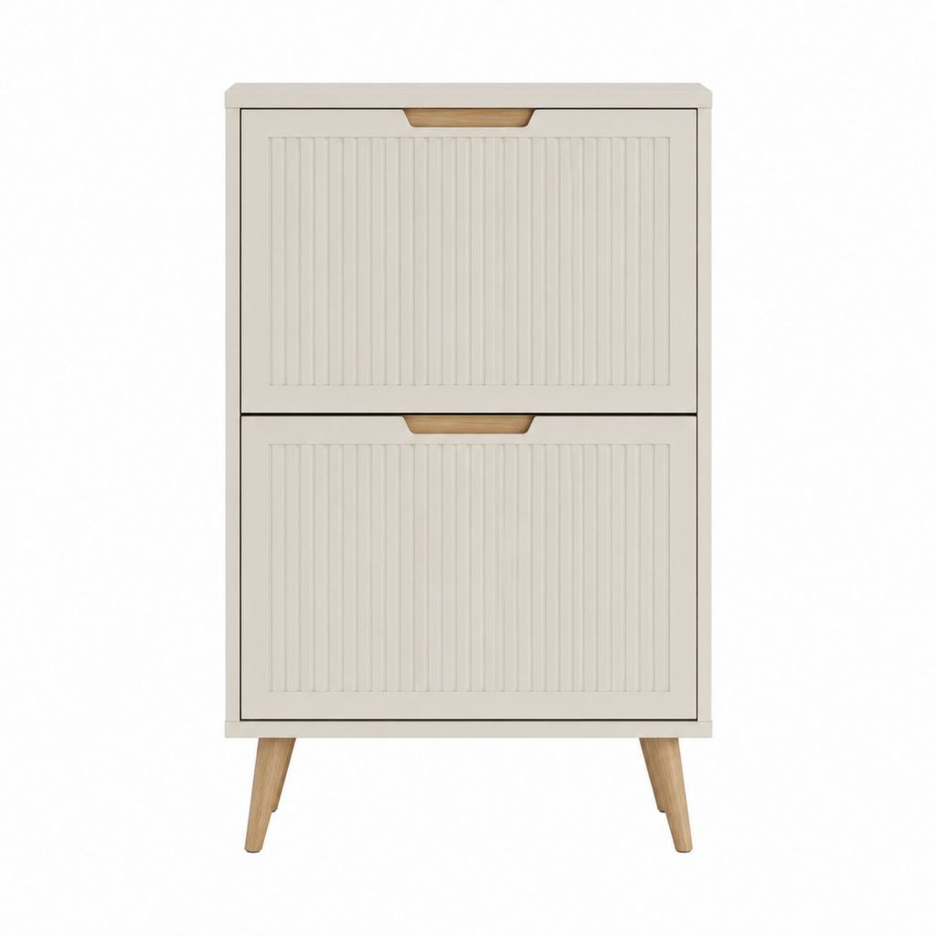 Meuble à chaussures 2 abattants blanc cassé MDF et bois massif 80 x 30 x 110 cm