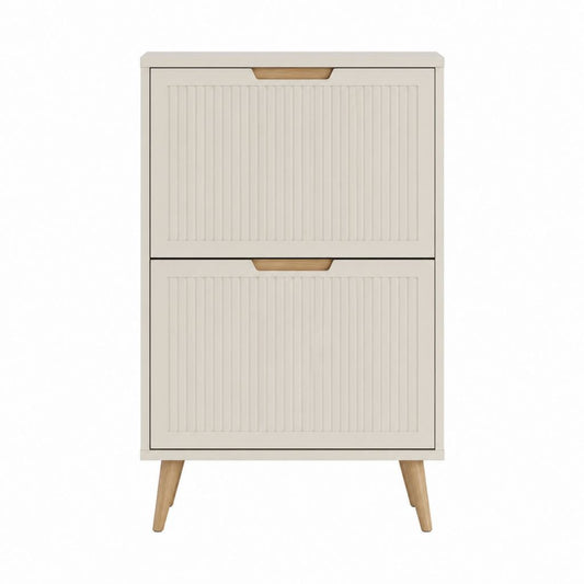Meuble à chaussures 2 abattants blanc cassé MDF et bois massif 80 x 30 x 110 cm