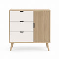 Buffet de rangement 3 tiroirs 1 porte blanc et chêne clair en MDF rectangulaire 100 x 40 x 100 cm