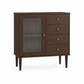 Buffet de rangement brun foncé en panneaux MDF avec porte en verre strié 100 x 40 x 120 cm