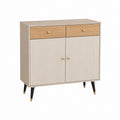 Buffet de salle à manger 2 portes 2 tiroirs rectangulaire beige et chêne clair en MDF 80 x 80 x 40 cm