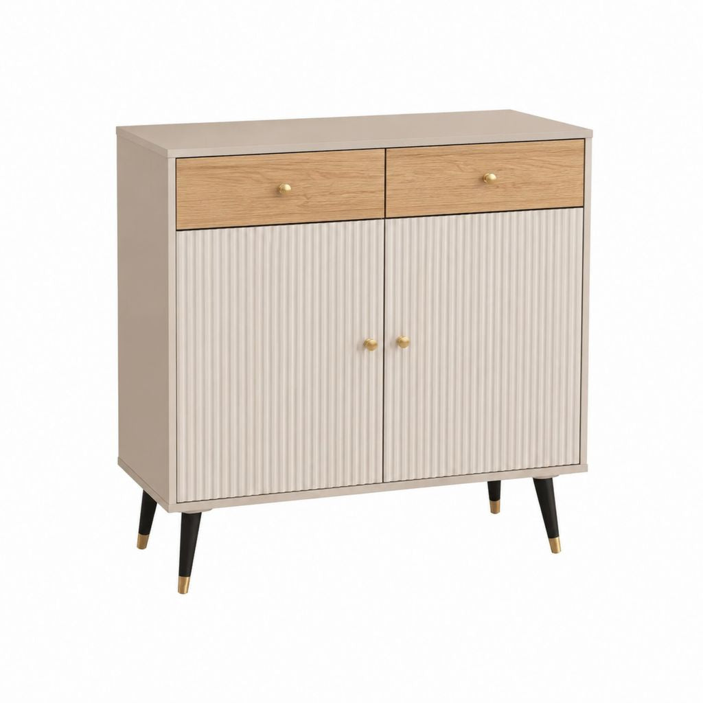 Buffet de salle à manger 2 portes 2 tiroirs rectangulaire beige et chêne clair en MDF 80 x 80 x 40 cm