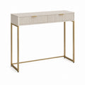 Console d'entrée 2 tiroirs beige et doré en MDF et acier rectangulaire 120 x 35 x 80 cm