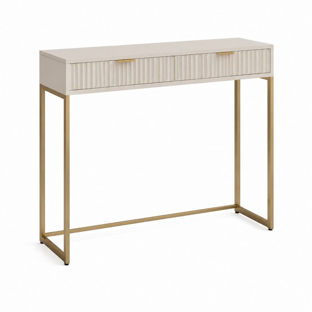 Console d'entrée 2 tiroirs beige et doré en MDF et acier rectangulaire 120 x 35 x 80 cm