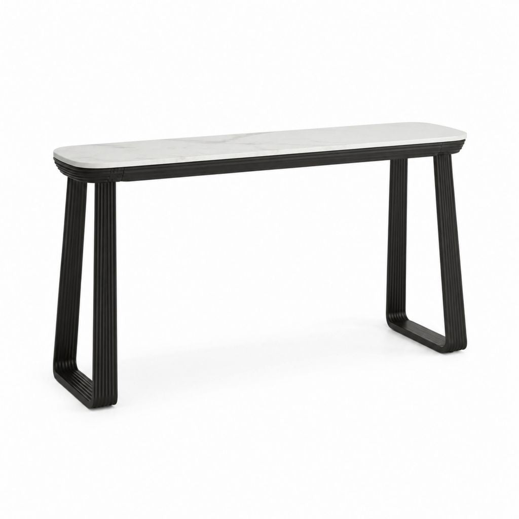 Console d'entrée rectangulaire blanc effet marbre et noir en MDF et acier 120 x 35 x 78 cm