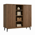 Buffet haut à portes coulissantes marron noyer en MDF plaqué noyer 140 x 40 x 160 cm