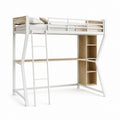 Lit mezzanine enfant blanc et chêne avec bureau étagères et échelle 90 x 190 cm