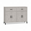 Buffet de rangement gris béton en panneaux de particules rectangulaire 120 x 40 x 90 cm avec 2 tiroirs et 4 portes