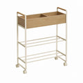Meuble à chaussures à roulettes avec rangement supérieur blanc cassé et chêne clair en acier et MDF 60 x 30 x 85 cm