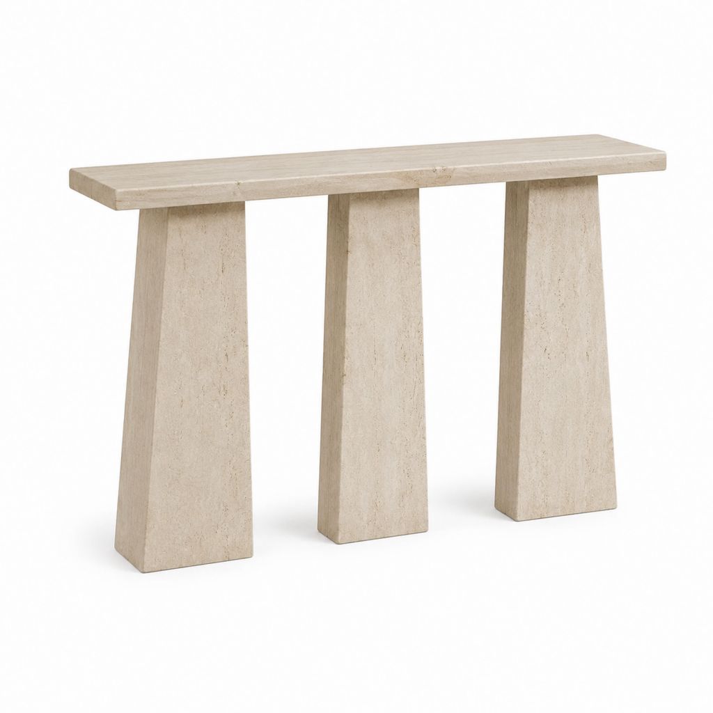 Console d'entrée rectangulaire beige en travertin 120 x 35 x 80 cm