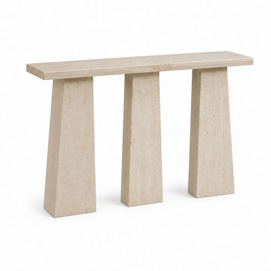 Console d'entrée rectangulaire beige en travertin 120 x 35 x 80 cm