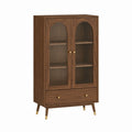 Buffet vaisselier rectangulaire noyer MDF et verre strié 90 x 40 x 160 cm
